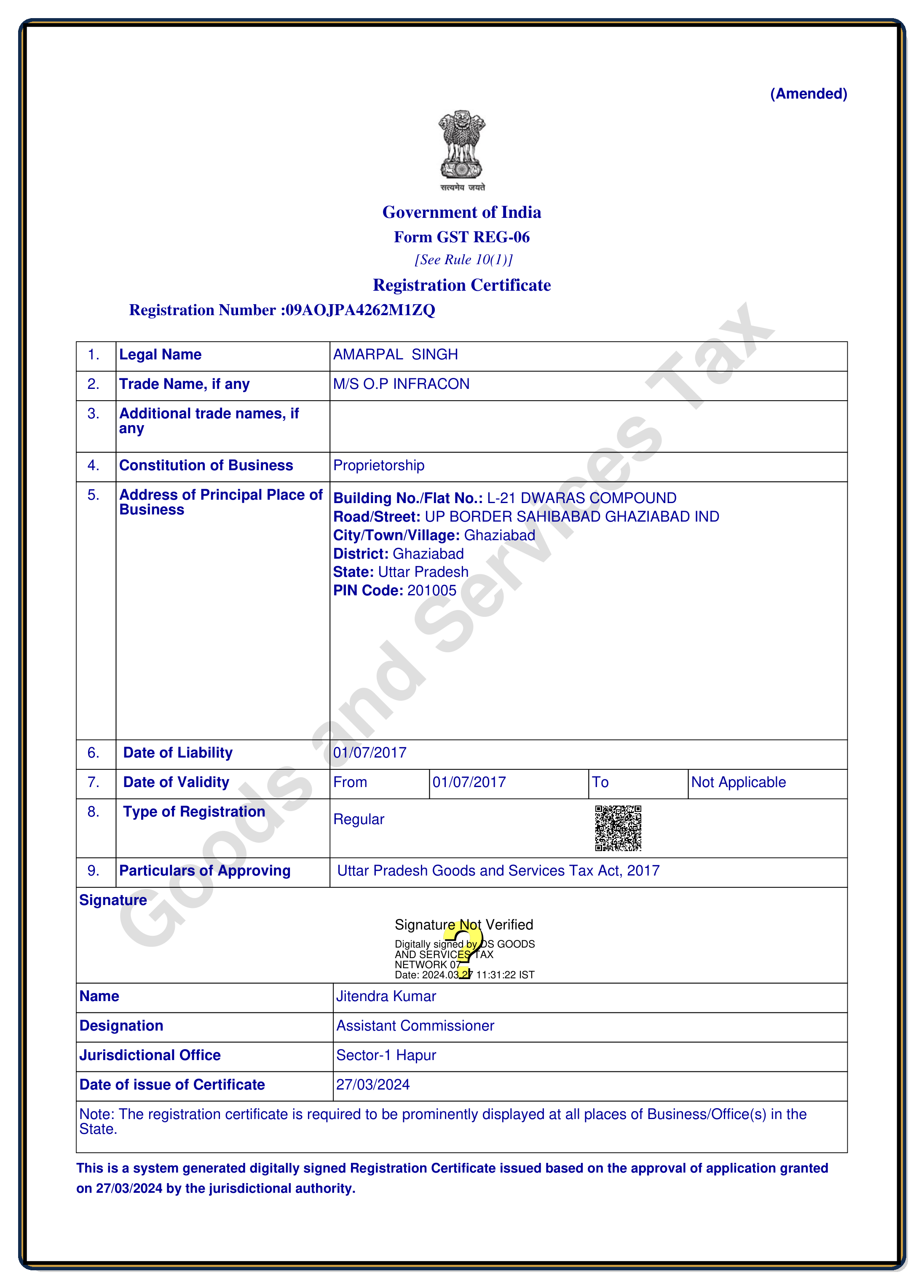 GST Certificate - Page 1