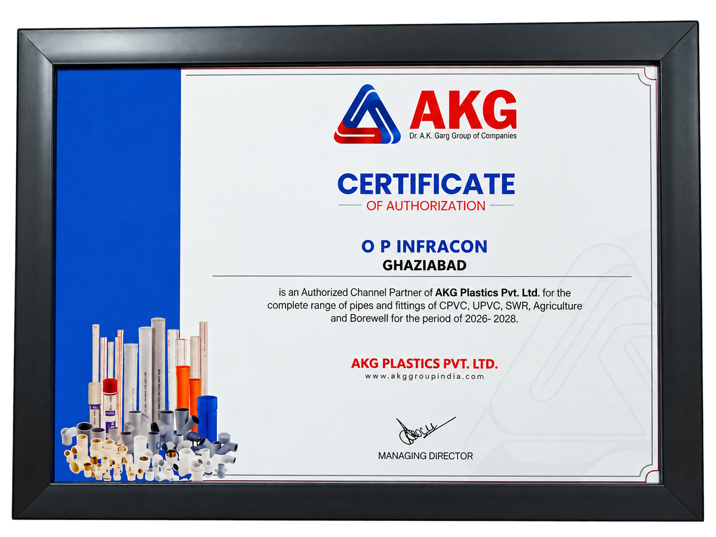 AKG Plastics Authorized Channel Partner Certificate